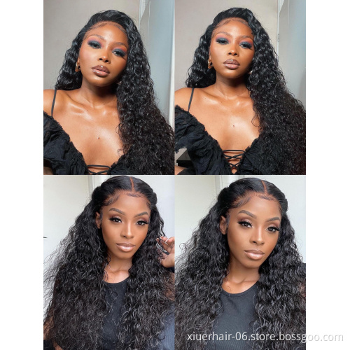 Wholesale Glueless Peruvian High Density Water Waves Natural Hd Transparent Swiss Brazilian 100% Human Hair Lace Front Wigs